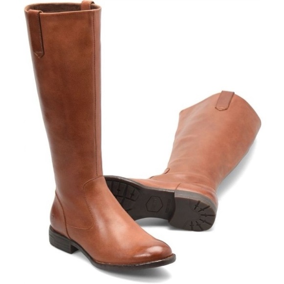 Born SHAUNIE Tall Ride Boots Cognac Brown Sz 6M - wide Calf - Picture 1 of 10